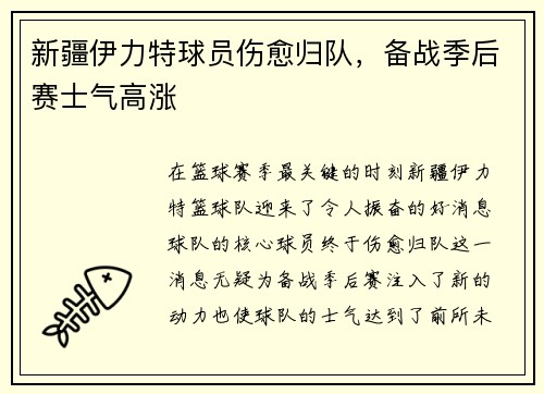 新疆伊力特球员伤愈归队，备战季后赛士气高涨
